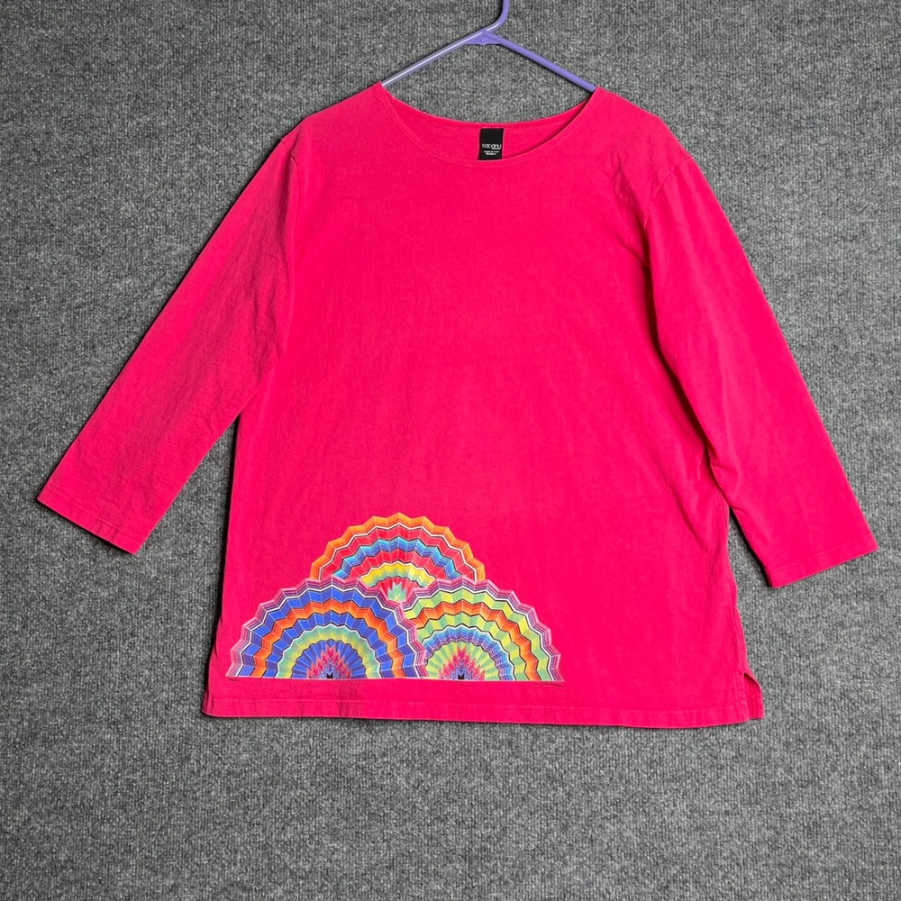 Sabaku Artwear Pink Graphic T-Shirt Women Medium Art To Wear Boho 3/4 Sleeve